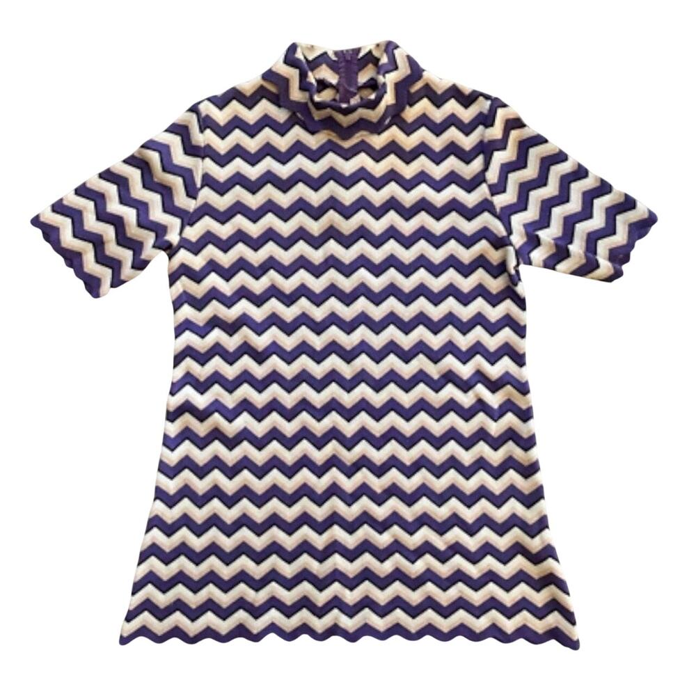 Vintage 60s Sweater Purple & White Chevron Women's S or P/M
